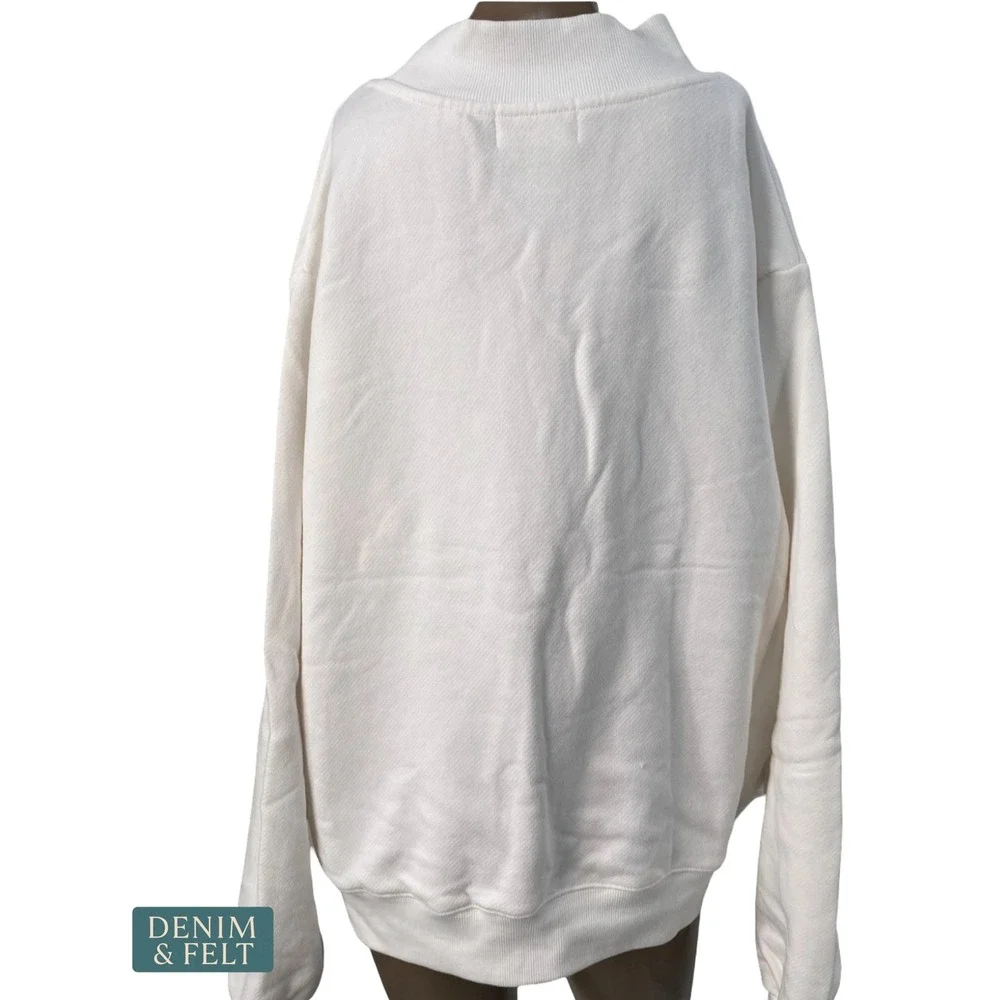 NEW Parke Heritage Varsity Mockneck Sweatshirt Paradise White Cotton Terry L/XL